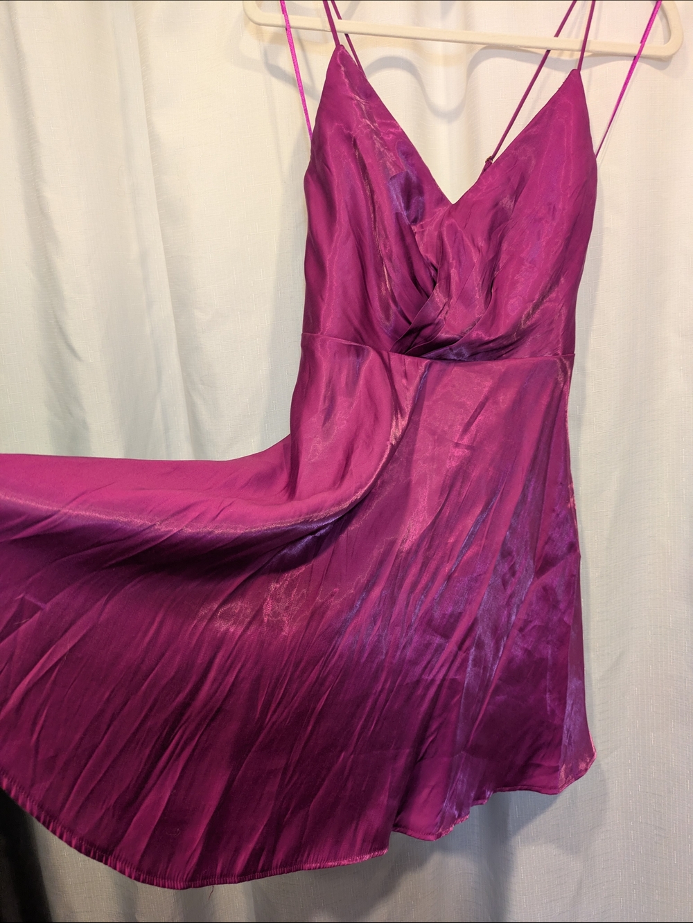 Fashion Nova Magenta Satin Holographic V-Neck Double Strap Mini Dress NWT - Picture 5 of 11